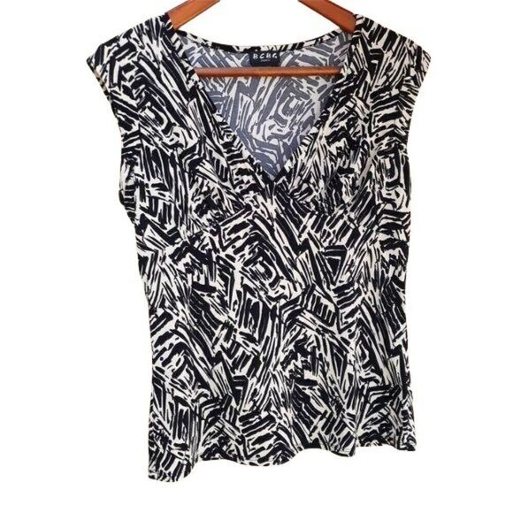 Vintage BCBG Paris Top Stretch Plunging V Sleeveless Abstract Geometric Y2K Sz L - Picture 1 of 8